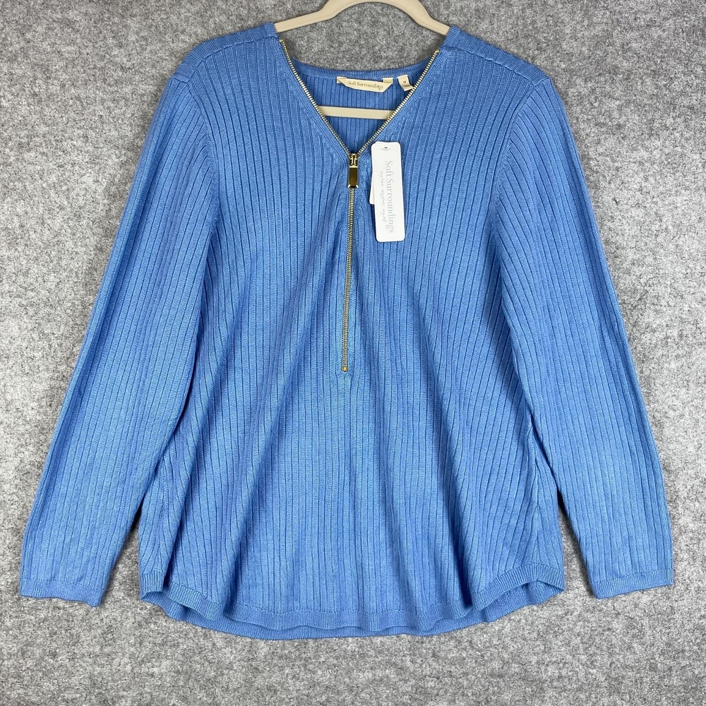 Soft Surroundings Soft Essential Ribbed Valentina Sweater Womens 1X Blue NWT